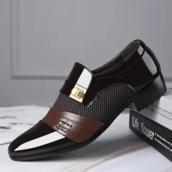 Best OUKU Men's Leather Dress Shoes with Embossed Crocodile Pattern and Black Accents for Formal and Business Wear