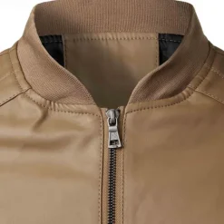 Sale OUKU Men's Leather Jacket Casual Jacket Biker Jacket Daily Vacation Windproof Warm Pocket Fall & Winter Plain Fashion Classic Stand Collar Regular Faux Leather Black Brown Jacket