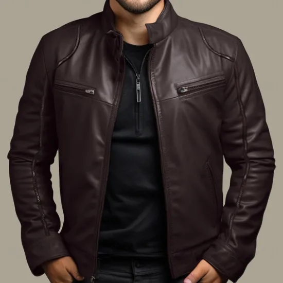 New OUKU Men's Leather Jacket Transition Jacket Outdoor Windbreaker Pocket All Seasons Plain Streetwear Stand Collar Regular Faux Leather Black Brown Jacket