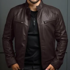 New OUKU Men's Leather Jacket Transition Jacket Outdoor Windbreaker Pocket All Seasons Plain Streetwear Stand Collar Regular Faux Leather Black Brown Jacket
