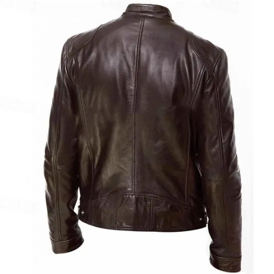 New OUKU Men's Leather Jacket Transition Jacket Outdoor Windbreaker Pocket All Seasons Plain Streetwear Stand Collar Regular Faux Leather Black Brown Jacket