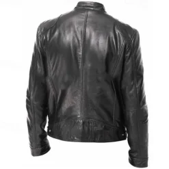 New OUKU Men's Leather Jacket Transition Jacket Outdoor Windbreaker Pocket All Seasons Plain Streetwear Stand Collar Regular Faux Leather Black Brown Jacket