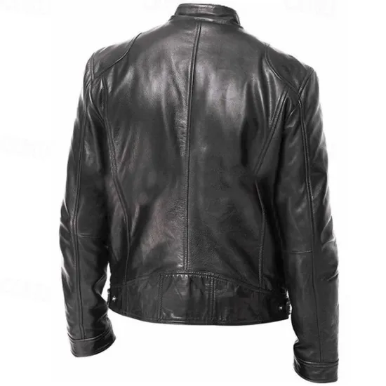 New OUKU Men's Leather Jacket Transition Jacket Outdoor Windbreaker Pocket All Seasons Plain Streetwear Stand Collar Regular Faux Leather Black Brown Jacket