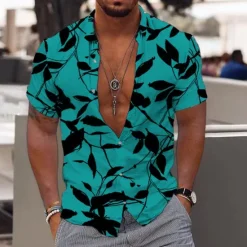 Outlet OUKU Men's Leaves Tropical Plants Shirt Summer Hawaiian Shirt Aloha Shirt Short Sleeve Shirt Turndown Fashion Designer Casual Outdoor Street Casual White Red Blue Print S M L