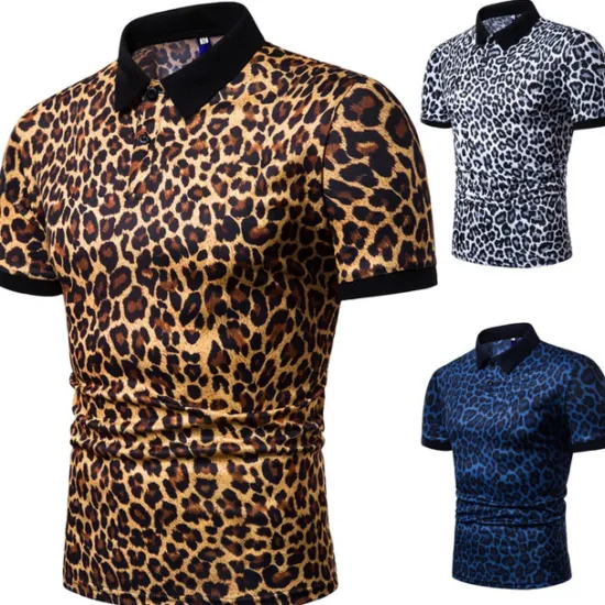 Best OUKU Men's Leopard Polo Shirts Golf Shirt Short Sleeve Polo Shirts Collared Shirts Casual Streetwear Vacation Wear Buttons 3D Print White Yellow Navy Blue