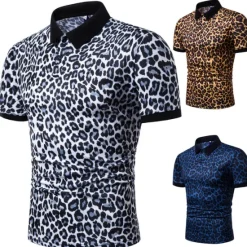 Best OUKU Men's Leopard Polo Shirts Golf Shirt Short Sleeve Polo Shirts Collared Shirts Casual Streetwear Vacation Wear Buttons 3D Print White Yellow Navy Blue
