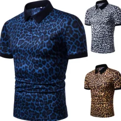 Best OUKU Men's Leopard Polo Shirts Golf Shirt Short Sleeve Polo Shirts Collared Shirts Casual Streetwear Vacation Wear Buttons 3D Print White Yellow Navy Blue
