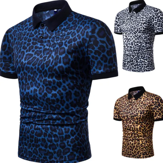 Best OUKU Men's Leopard Polo Shirts Golf Shirt Short Sleeve Polo Shirts Collared Shirts Casual Streetwear Vacation Wear Buttons 3D Print White Yellow Navy Blue