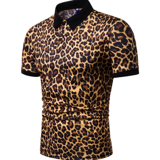 Best OUKU Men's Leopard Polo Shirts Golf Shirt Short Sleeve Polo Shirts Collared Shirts Casual Streetwear Vacation Wear Buttons 3D Print White Yellow Navy Blue