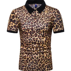 Best OUKU Men's Leopard Polo Shirts Golf Shirt Short Sleeve Polo Shirts Collared Shirts Casual Streetwear Vacation Wear Buttons 3D Print White Yellow Navy Blue