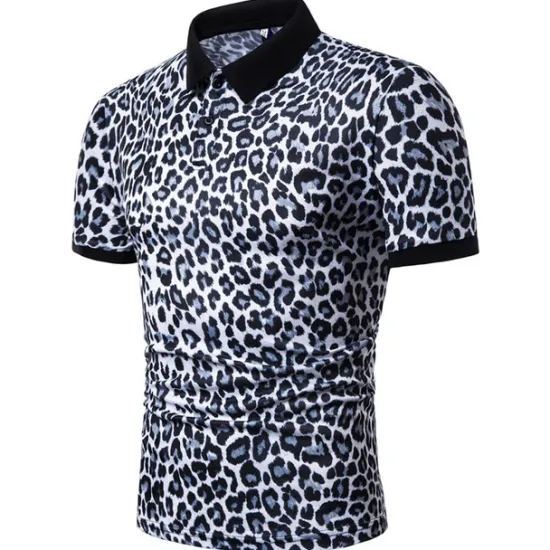 Best OUKU Men's Leopard Polo Shirts Golf Shirt Short Sleeve Polo Shirts Collared Shirts Casual Streetwear Vacation Wear Buttons 3D Print White Yellow Navy Blue