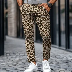 Best OUKU Men's Leopard Print Dress Pants Mid Waist Business Casual Formal Outdoor Street Zipper Pocket Summer Spring Fall 3D Print White Brown black / white