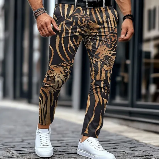 Best OUKU Men's Leopard Print Dress Pants Mid Waist Business Casual Formal Outdoor Street Zipper Pocket Summer Spring Fall 3D Print White Brown black / white