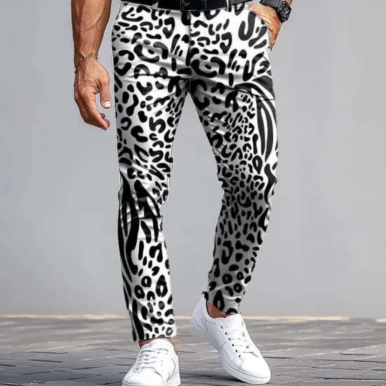 Best OUKU Men's Leopard Print Dress Pants Mid Waist Business Casual Formal Outdoor Street Zipper Pocket Summer Spring Fall 3D Print White Brown black / white