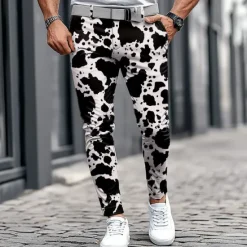 Best OUKU Men's Leopard Print Dress Pants Mid Waist Business Casual Formal Outdoor Street Zipper Pocket Summer Spring Fall 3D Print White Brown black / white