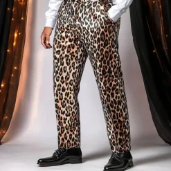 Best OUKU Men's Leopard Print Dress Pants Trousers Mid Waist Casual Vintage Retro Holiday Streetwear Dads Day Gifts Flat-Front Straight Leg Trousers Summer Spring Fall 3D Print Yellow