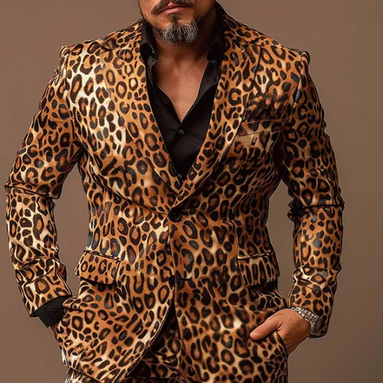 OUKU Men's Leopard Print Long Sleeve Turndown Artistic Casual Outdoor Street Daily Buttons 3D Print Multi Pocket Orange