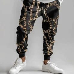 Online OUKU Men's Leopard Print Sweatpants Joggers Pants Trousers Mid Waist Drawstring Elastic Waist Fashion Casual Party Evening Wear Dailywear Pocket Spring Fall Winter 3D Print Black