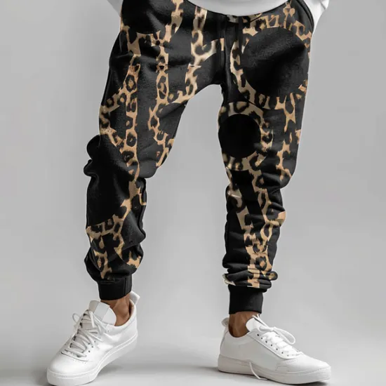 Online OUKU Men's Leopard Print Sweatpants Joggers Pants Trousers Mid Waist Drawstring Elastic Waist Fashion Casual Party Evening Wear Dailywear Pocket Spring Fall Winter 3D Print Black