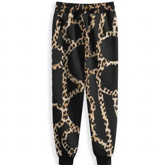 Online OUKU Men's Leopard Print Sweatpants Joggers Pants Trousers Mid Waist Drawstring Elastic Waist Fashion Casual Party Evening Wear Dailywear Pocket Spring Fall Winter 3D Print Black