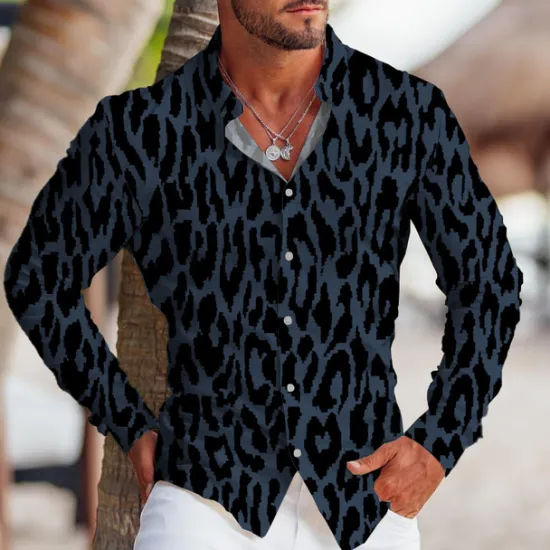 Online OUKU Men's Leopard Shirt Button Up Shirt Long Sleeve Tropical Fashion Designer Outdoor Casual Daily Fall & Winter Turndown Print Button-Down White Yellow Blue Green
