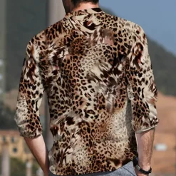 Hot OUKU Men's Leopard Shirt Button Up Shirt Long Sleeve Fashion Designer Casual Outdoor Vacation Daily Spring & Summer Stand Collar 3D Print Button-Down Black Red Purple Brown Green