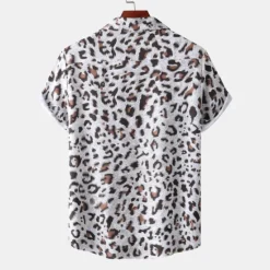 Clearance OUKU Men's Leopard Shirt Button Up Shirt Short Sleeve Tropical Hawaiian Designer Casual Daily Holiday Turndown Black / Gray White Pink Navy Blue Blue