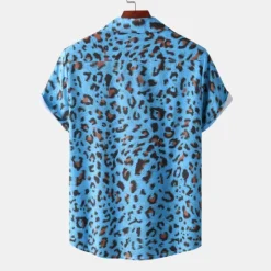 Clearance OUKU Men's Leopard Shirt Button Up Shirt Short Sleeve Tropical Hawaiian Designer Casual Daily Holiday Turndown Black / Gray White Pink Navy Blue Blue