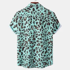 Clearance OUKU Men's Leopard Shirt Button Up Shirt Short Sleeve Tropical Hawaiian Designer Casual Daily Holiday Turndown Black / Gray White Pink Navy Blue Blue