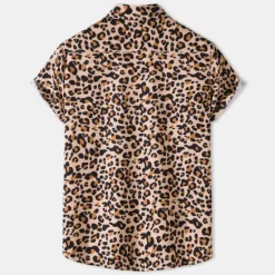 Clearance OUKU Men's Leopard Shirt Button Up Shirt Short Sleeve Tropical Hawaiian Designer Casual Daily Holiday Turndown Black / Gray White Pink Navy Blue Blue