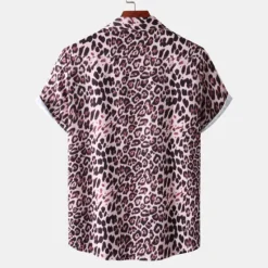 Clearance OUKU Men's Leopard Shirt Button Up Shirt Short Sleeve Tropical Hawaiian Designer Casual Daily Holiday Turndown Black / Gray White Pink Navy Blue Blue