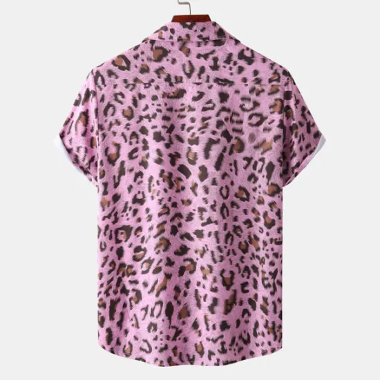 Clearance OUKU Men's Leopard Shirt Button Up Shirt Short Sleeve Tropical Hawaiian Designer Casual Daily Holiday Turndown Black / Gray White Pink Navy Blue Blue