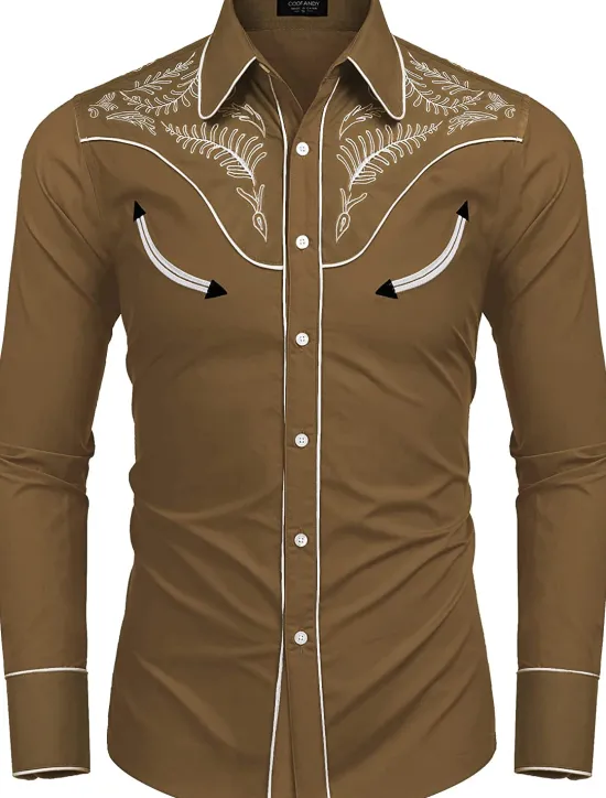 Clearance OUKU Men's Leopard Shirt Western Shirt Cowboy Shirt Long Sleeve Fashion Designer Casual Outdoor Holiday Fall & Winter Turndown Print Button-Down Blue Brown Khaki Black / Pink