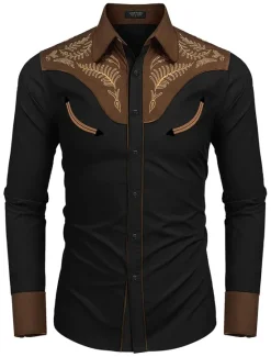 Clearance OUKU Men's Leopard Shirt Western Shirt Cowboy Shirt Long Sleeve Fashion Designer Casual Outdoor Holiday Fall & Winter Turndown Print Button-Down Blue Brown Khaki Black / Pink