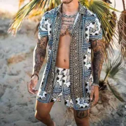 Best OUKU Men's Leopard Zebra 2pcs Shirts Sets Summer Hawaiian Shirt Short Sleeve Short Pants Turndown Fashion Hawaiian Casual Outdoor Vacation Beach 3D Print Button-Down Summer Spring Black Yellow Pink