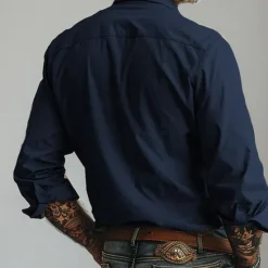 Discount OUKU Men's Letter & Number Western Shirt Cowboy Shirt Long Sleeve Vintage Western Style Tribal Outdoor Vacation Horse Race Spring & Summer Turndown Print Button-Down Navy Blue