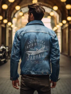 New OUKU Men's Letter Airplane Coat Jean Jacket Denim Jacket Breathable Comfortable Casual Sports & Outdoor Going out Weekend Buttons Print Fall & Winter Turndown Long Sleeve Black Blue