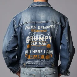 Outlet OUKU Men's Letter Coat Jean Jacket Denim Jacket Breathable Comfortable Vintage Casual Sports & Outdoor Going out Weekend Buttons Print Fall & Winter Turndown Long Sleeve Black Blue