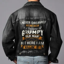 Outlet OUKU Men's Letter Coat Jean Jacket Denim Jacket Breathable Comfortable Vintage Casual Sports & Outdoor Going out Weekend Buttons Print Fall & Winter Turndown Long Sleeve Black Blue
