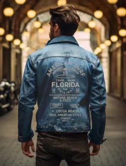 OUKU Men's Letter Coat Jean Jacket Denim Jacket Breathable Comfortable Casual Sports & Outdoor Going out Weekend Buttons Print Fall & Winter Turndown Long Sleeve Black Blue
