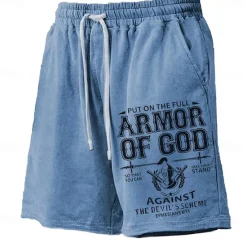 Sale OUKU Men's Letter Cross Armor of God Board Shorts Swim Shorts Swim Trunks Mid Waist Hawaiian Casual Holiday Beach Drawstring with Mesh lining Elastic Waist Designer Clothing Apparel
