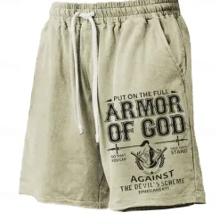 Sale OUKU Men's Letter Cross Armor of God Board Shorts Swim Shorts Swim Trunks Mid Waist Hawaiian Casual Holiday Beach Drawstring with Mesh lining Elastic Waist Designer Clothing Apparel