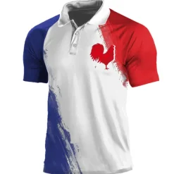 New OUKU Men's Letter Eiffel Tower Graphic Prints Veterans Patriotic Polo Shirts Lapel Polo Button Up Polos Golf Shirt Short Sleeves Shirt Turndown Outdoor Street White Wine Red Blue Print Clothing Apparel