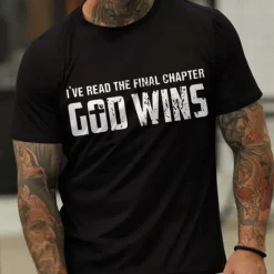 Clearance OUKU Men's Letter God Wins T Shirt Casual Style 100% Cotton Short Sleeve Graphic Shirt Heather Gray Black Red Comfortable Tee Vacation Casual Fashion Designer Clothing