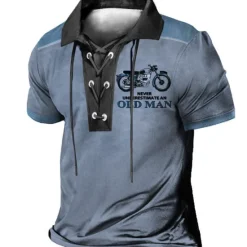 Outlet OUKU Men's Letter Graphic Prints Vintage Motorcycle Polo Shirt Golf Shirt Short Sleeve Shirt Turndown Outdoor Street Blue Green Khaki Gray Drawstring Print Clothing Apparel Sports Fashion Streetwear