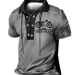 Outlet OUKU Men's Letter Graphic Prints Vintage Motorcycle Polo Shirt Golf Shirt Short Sleeve Shirt Turndown Outdoor Street Blue Green Khaki Gray Drawstring Print Clothing Apparel Sports Fashion Streetwear