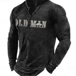 Clearance OUKU Men's Letter Graphic Prints T shirt Henley Shirt Long Sleeve Hot Stamping Designer Basic Modern Contemporary Vacation Street Going out Spring & Fall Black Red Navy Blue Green Army Green Crew Neck