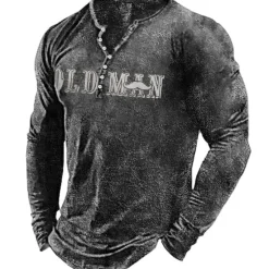Clearance OUKU Men's Letter Graphic Prints T shirt Henley Shirt Long Sleeve Hot Stamping Designer Basic Modern Contemporary Vacation Street Going out Spring & Fall Black Red Navy Blue Green Army Green Crew Neck
