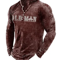 Clearance OUKU Men's Letter Graphic Prints T shirt Henley Shirt Long Sleeve Hot Stamping Designer Basic Modern Contemporary Vacation Street Going out Spring & Fall Black Red Navy Blue Green Army Green Crew Neck
