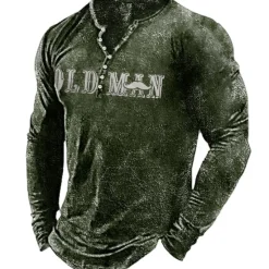 Clearance OUKU Men's Letter Graphic Prints T shirt Henley Shirt Long Sleeve Hot Stamping Designer Basic Modern Contemporary Vacation Street Going out Spring & Fall Black Red Navy Blue Green Army Green Crew Neck